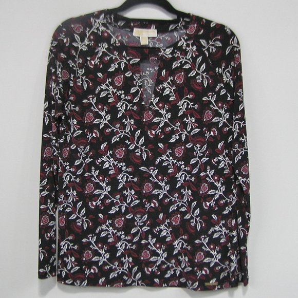 MICHAEL KORS BLACK FLORAL BLOUSE MEDIUM - Picture 1 of 6